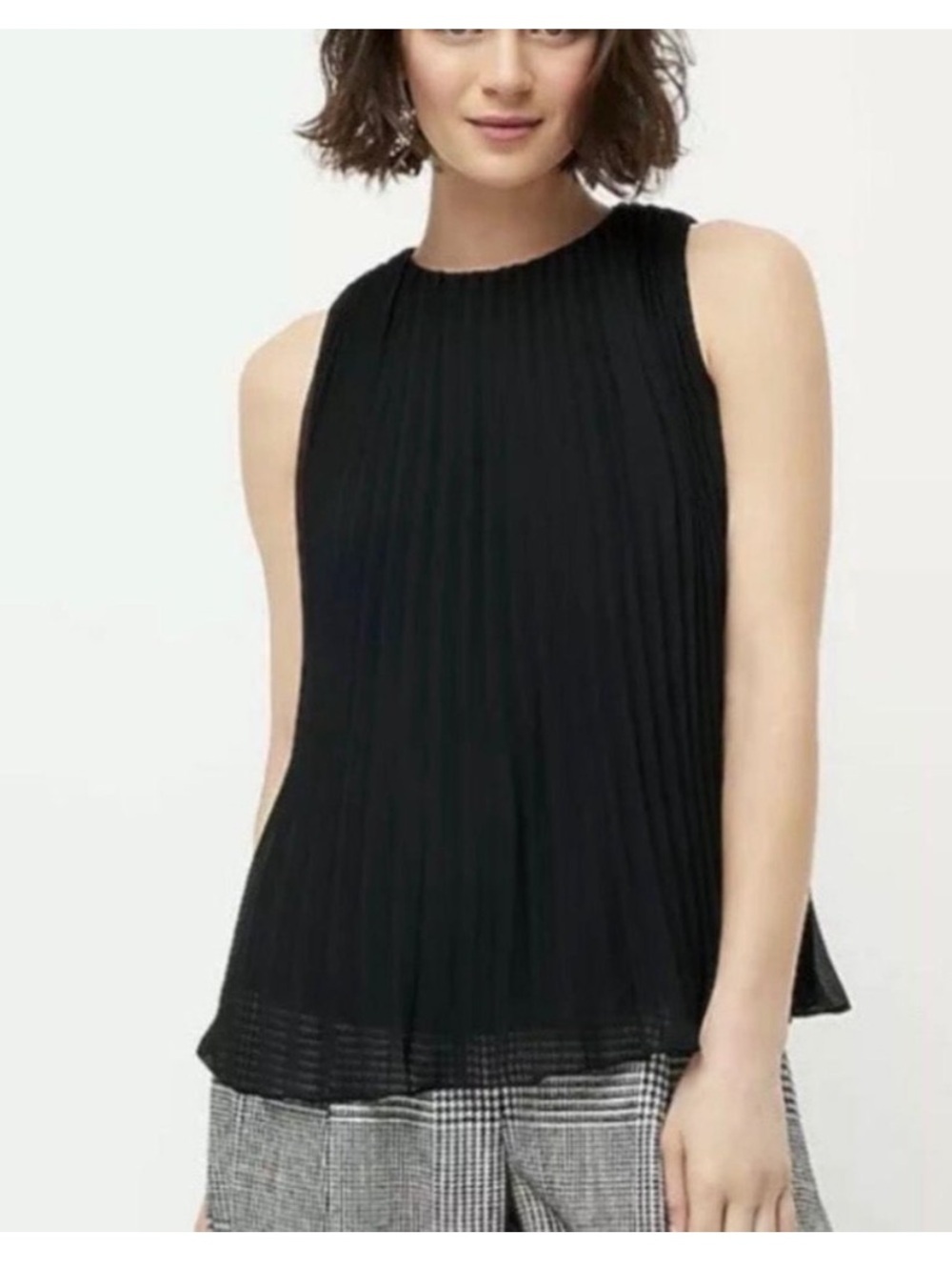 J. Crew Pleated Georgette Sleeveless Tank Top Black